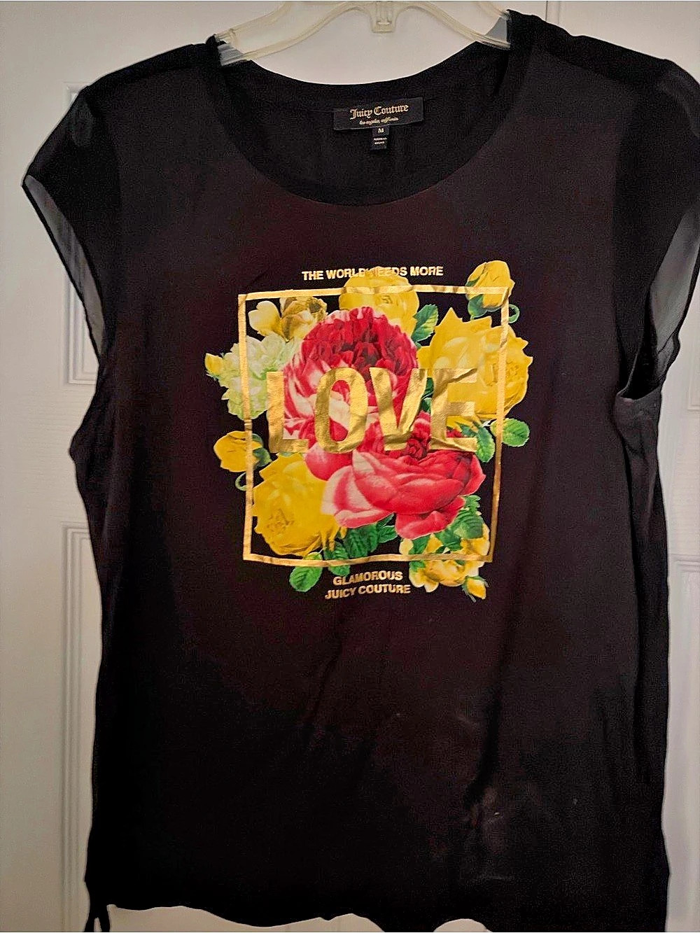 Juicy Couture Floral Graphic Tee in Black & Pink Size Medium